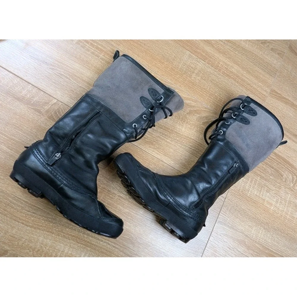 Ugg Belcloud US 6 Sheepskin Shearling Lined Black Gray Leather Duck‎ Boot